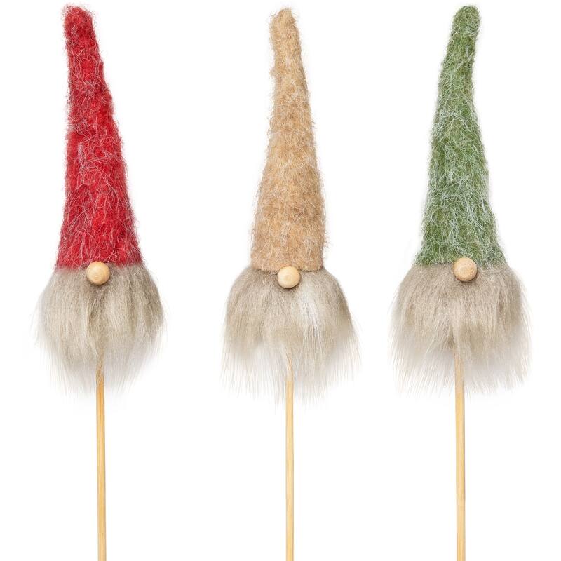 Gnome with Fuzzy Hat Christmas Picks - 13.25" - Set of 3