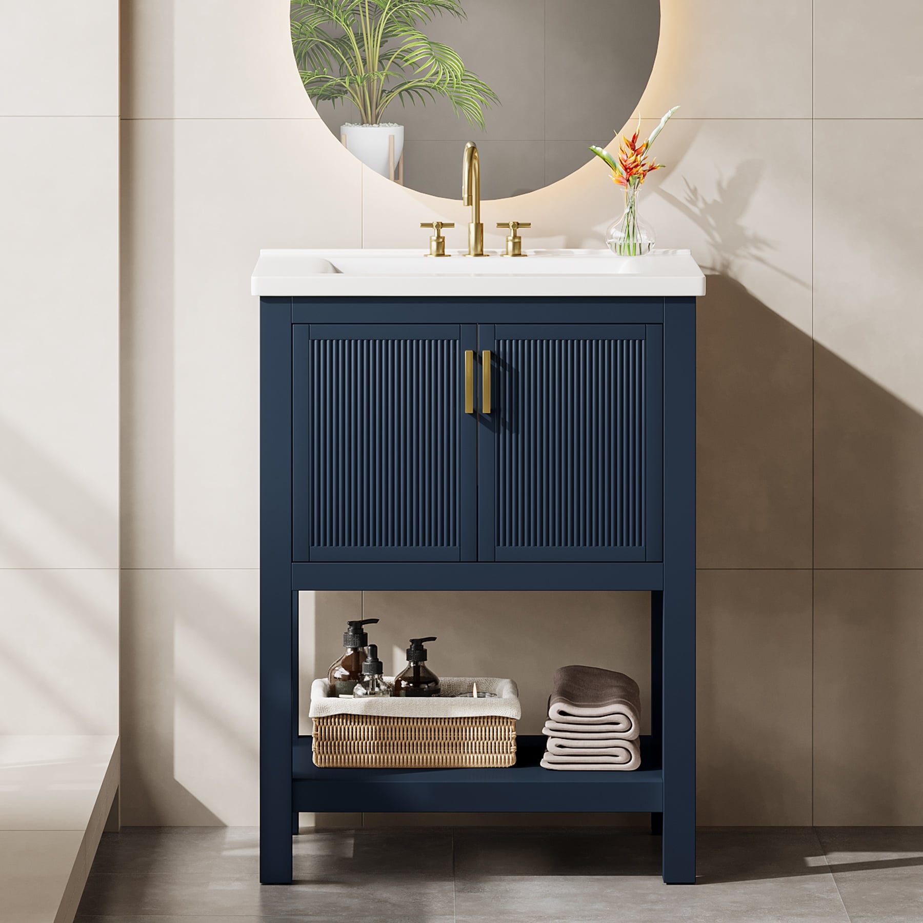 Bathroom Vanity with Sink, Solid Wood Frame Freestanding Vanity