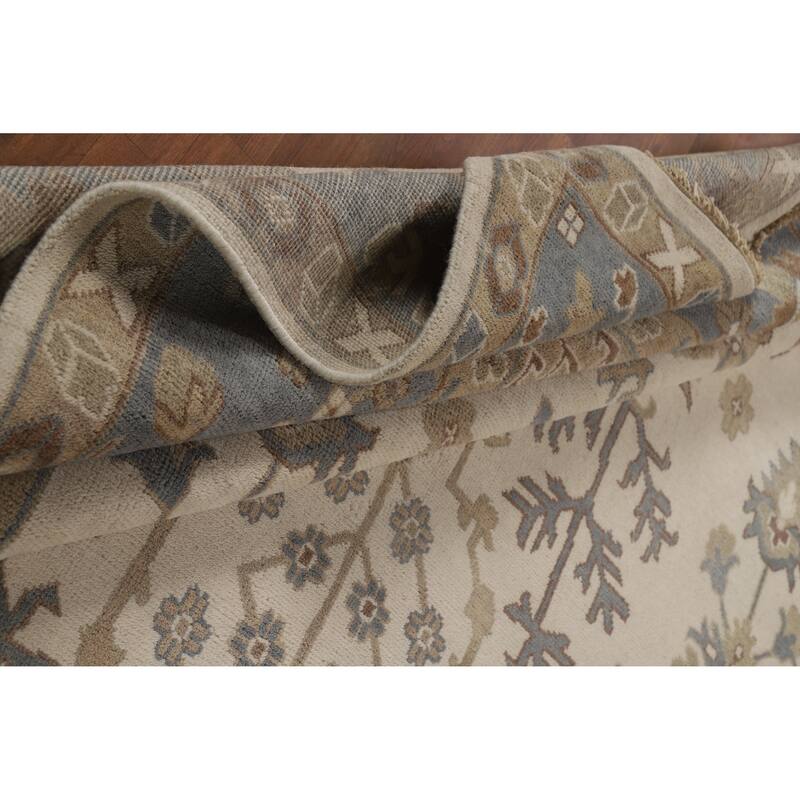 Ivory Oushak Indian Large Rug Hand-Knotted Wool Carpet - 10'0" x 14'1"