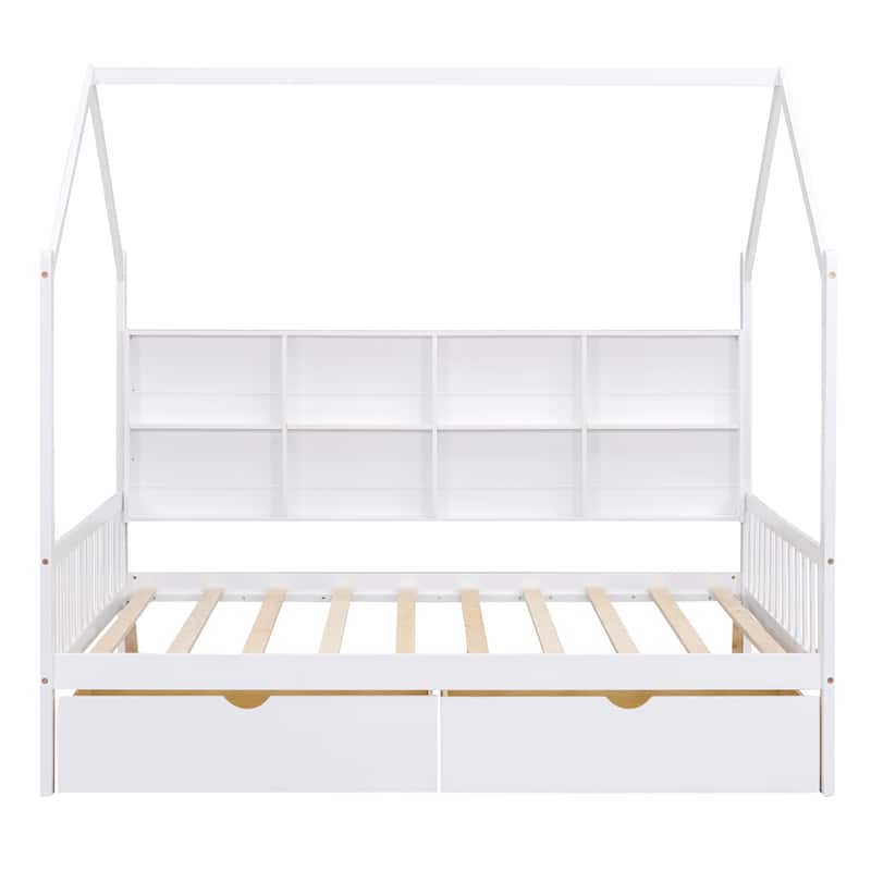 Wooden House Bed with Drawers