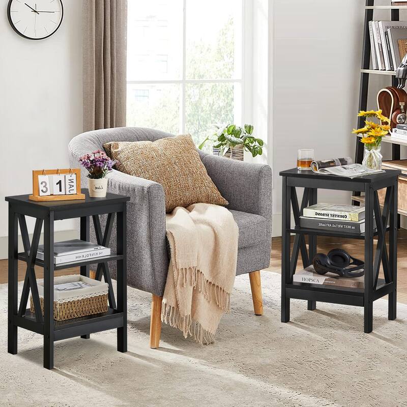 VECELO Modern End Tables with 3-Tier Open Storage Shelves X-Shaped Side Sofa Side Tables and Nightstands