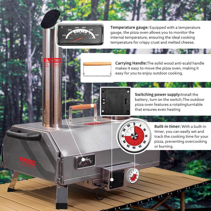 Outdoor Portable Automatic Rotatable Wood Fired Pizza Ovens,with Timer
