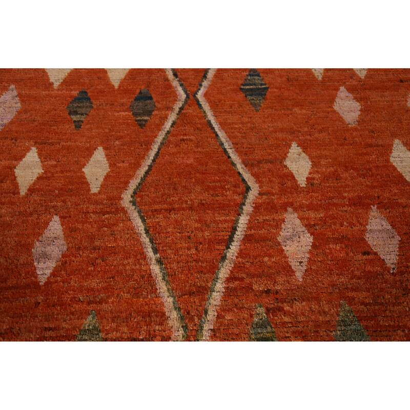 Orange Moroccan Oriental Large Rug Hand-Knotted Wool Carpet - 10'2" x 13'10"