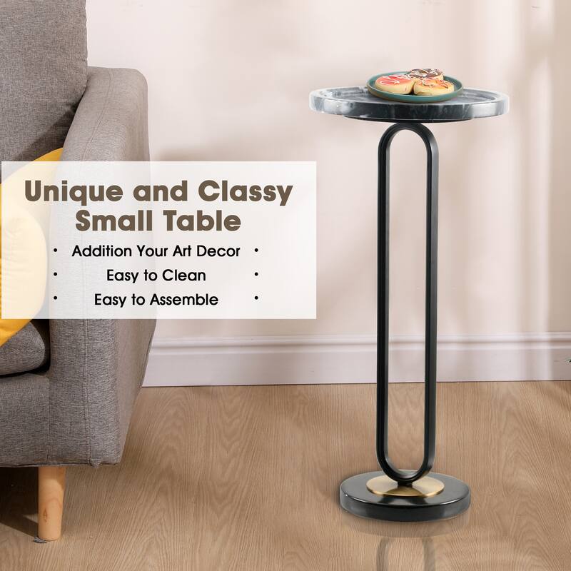 Modern Black Round Marble Pedestal Table Sofa End Table