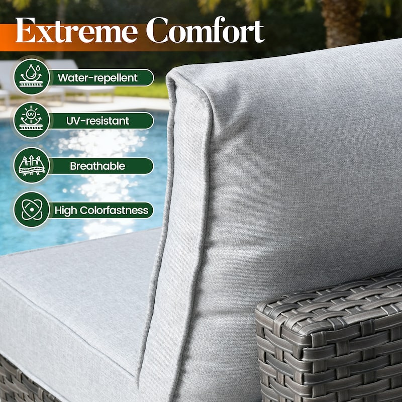 HOOOWOOO 9-piece Grey Wicker Patio Outdoor Sectional Set with Swivel Rocking Chair