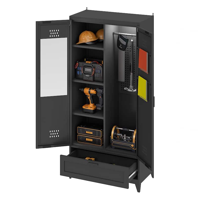 Moasis 71" Tall Metal Storage Cabinet with Doors and Adjustable Shelves - Black