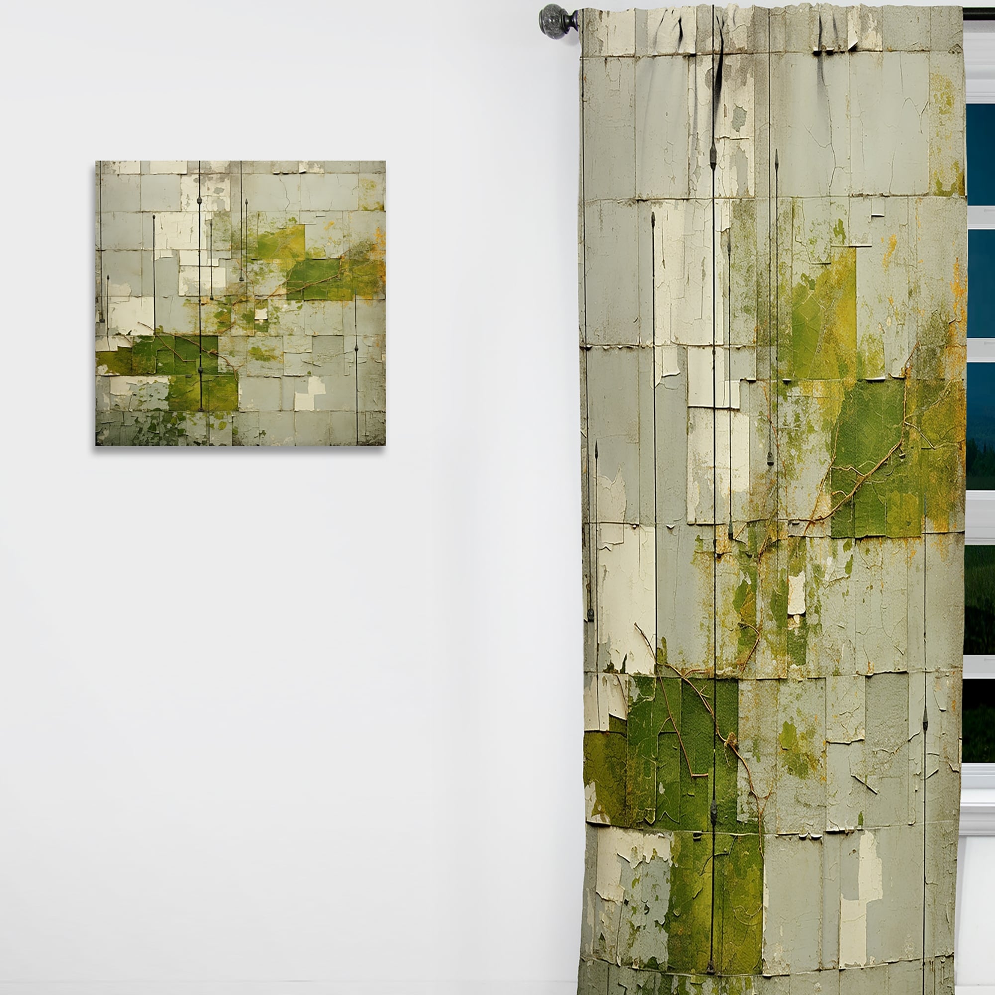 Designart "Green Eco Friendly Cubic Collage I" Solar Panels Curtain - Blackout No Pattern Curtain - 1 Panel