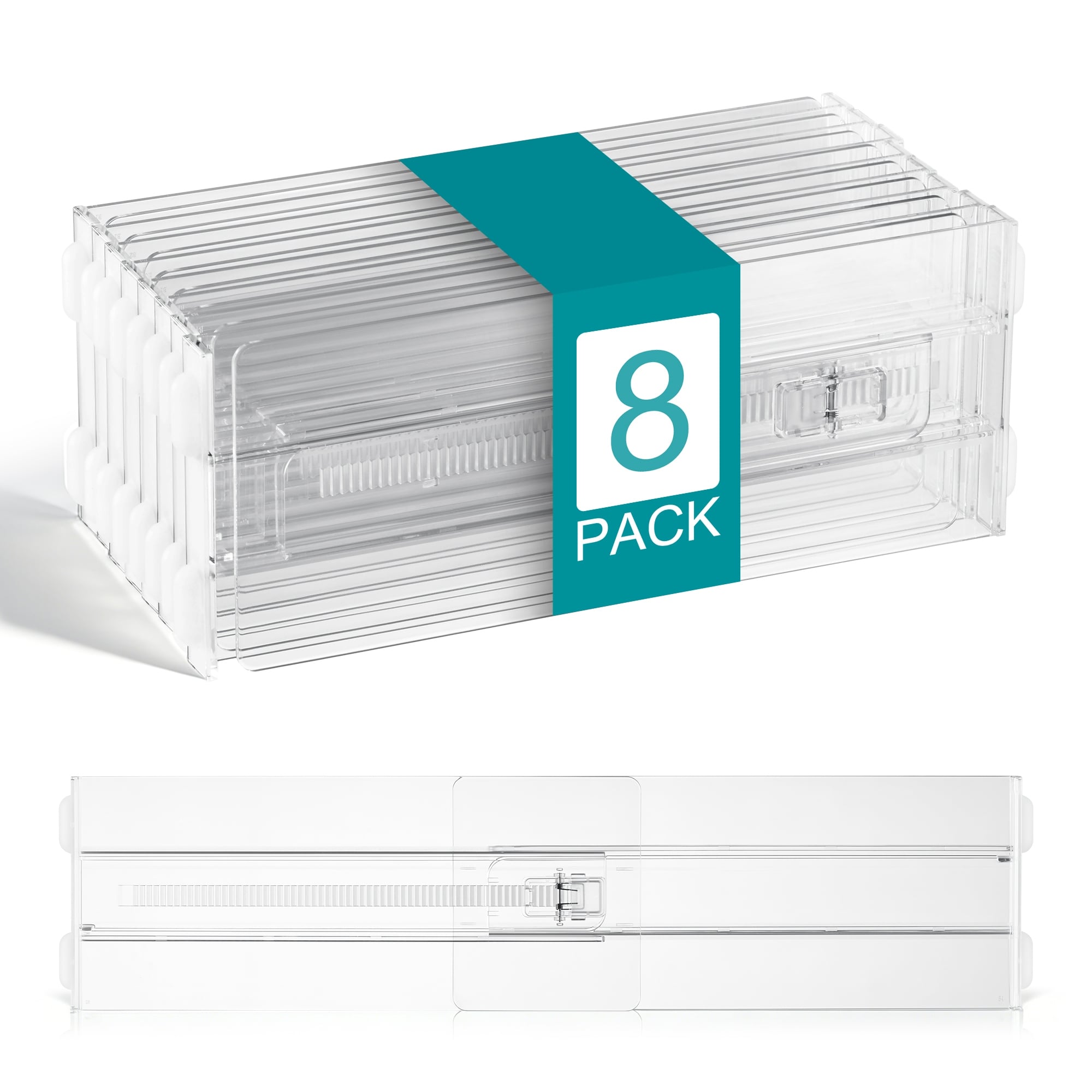 Sorbus 8 Pack Adjustable Clear Drawer Dividers for Kitchen, Clothes, Office & Tools - 10.51 x 0.5 x 4.09 in