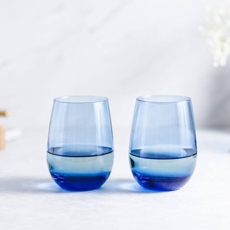 Libbey Classic Blue All-Purpose Stemless Wine Glasses, 15.25-ounce, Set of 6 - Set of 6 - Set of 6