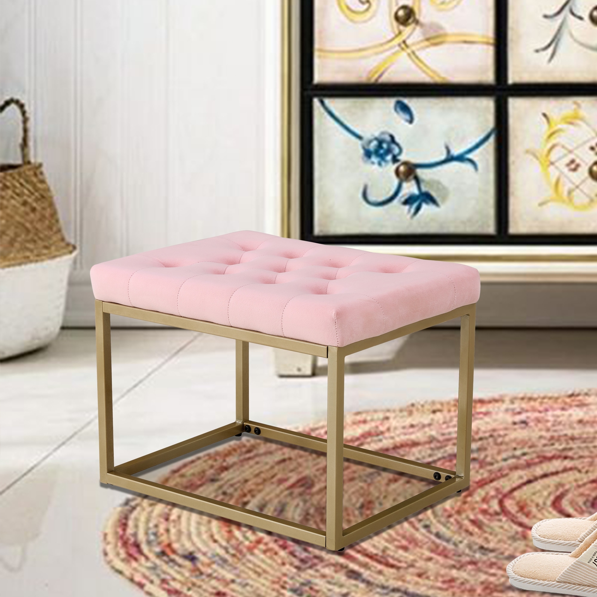 Ottomans Vanity Stool Small Footstool Ottoman Vanity Chairs for Makeup Room  Entryway Stool Step Stool Footrest with Metal Legs - Bed Bath & Beyond -  37404636