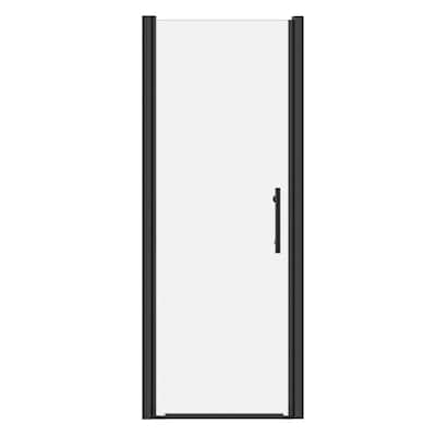 Matte Black Hinged Shower Door 30x75, 6mm Tempered Glass, Headerless, 1.5 in Adjustable, Left/Right In/Out