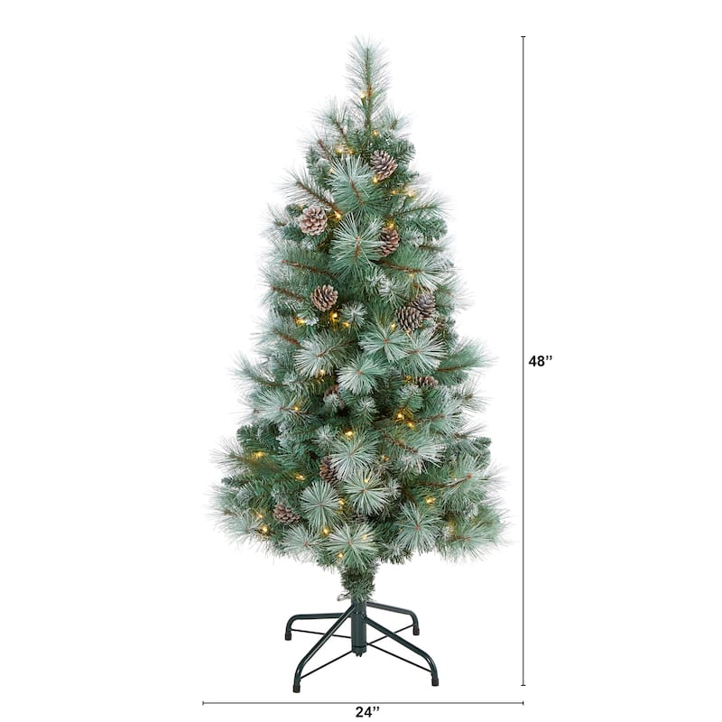 4’ Pre-Lit Frosted Tip Columbia Pine Artificial Christmas Tree, Clear LED Lights - 4 Foot