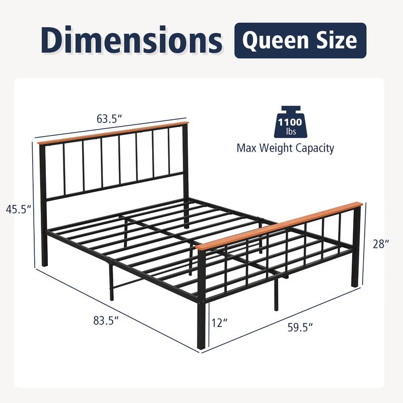 Gymax Full/Queen Size Metal Platform Bed Frame Mattress Foundation
