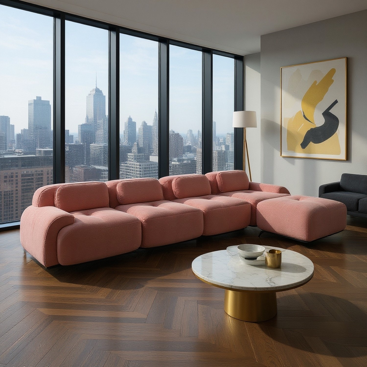 Homy Casa SMZO 152.7 in. Rolled Arm Modular Corduroy Sectional Sofa, Adjustable Backrest, and Non-slip Base