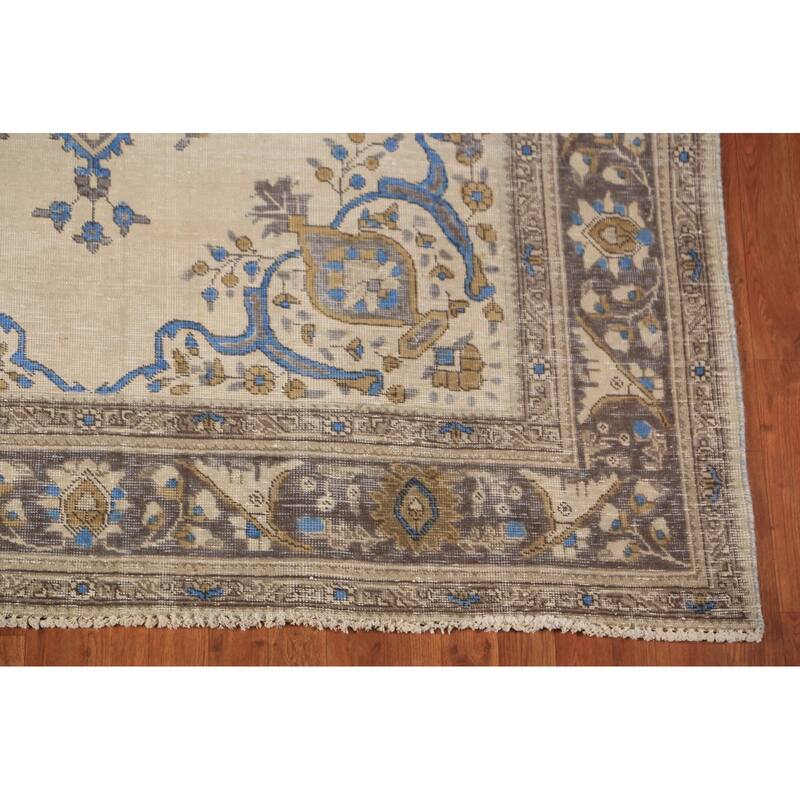 Tabriz Persian Rug Hand-Knotted Traditional Beige Wool Carpet - 6'5"x 9'4"