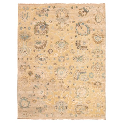 ECARPETGALLERY Hand-knotted Modern Oushak Light Khaki Wool Rug - 9'2 x 11'11