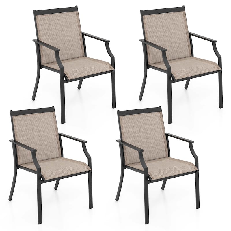 4 PCS Patio Dining Chairs Large Outdoor Chairs Breathable Seat - Coffee