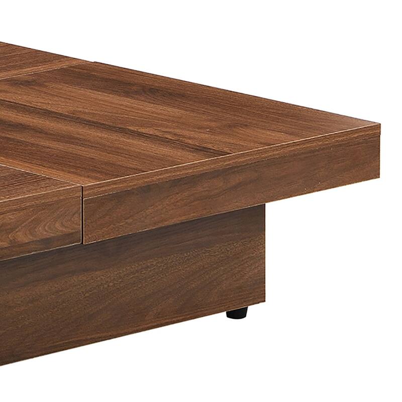 Wooden Square Coffee Table, with Four Storage Compartments Underneath Sliding Top