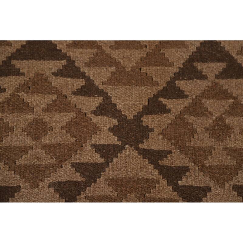 Hand Woven Oriental 100% Wool Carpet Southwestern Geometric Brown Kilim Area Rug - 9' 8'' X 6' 7''