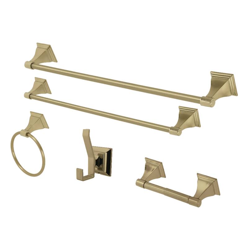 Kingston Brass Monarch 5 Piece Bathroom Package with 18" and 24" Towel - Brushed Brass