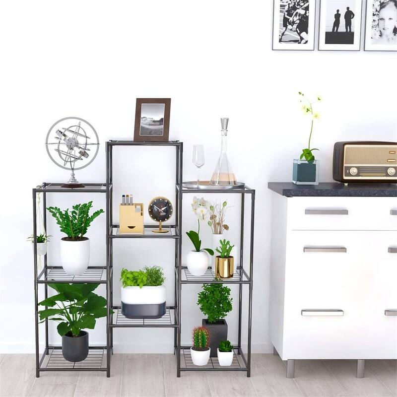 Plant Stand Indoor Plant Stands Metal Outdoor Tiered Plant Shelf - 16.45 x 11.06 x 5.04 - 16.45 x 11.06 x 5.04 - black Convex - Metal
