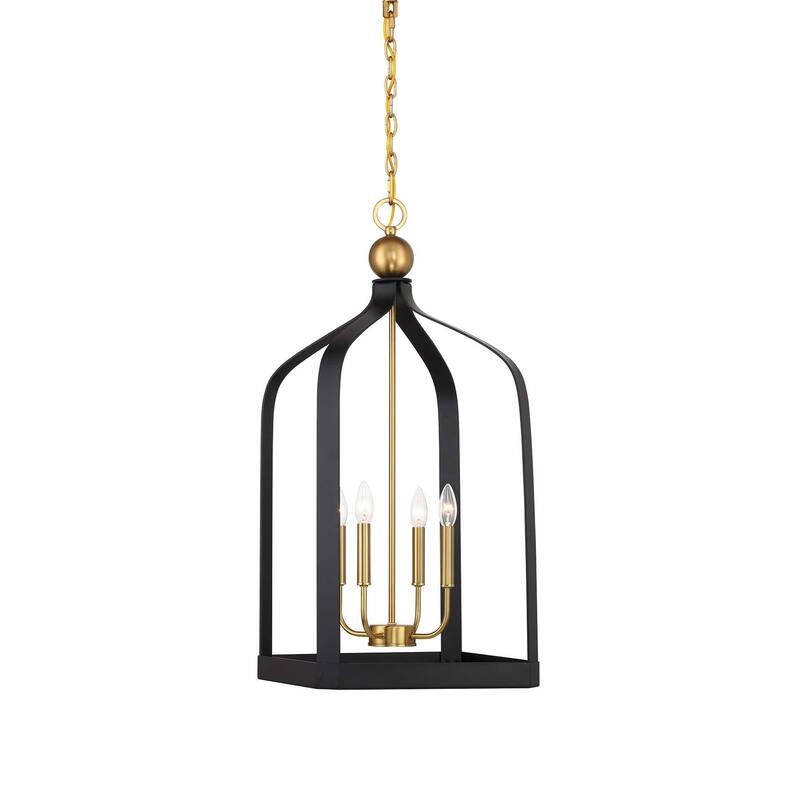 Savoy House 7-7802-4 Sheffield 4 Light 15" Wide Taper Candle Pendant - Matte Black / Warm Brass