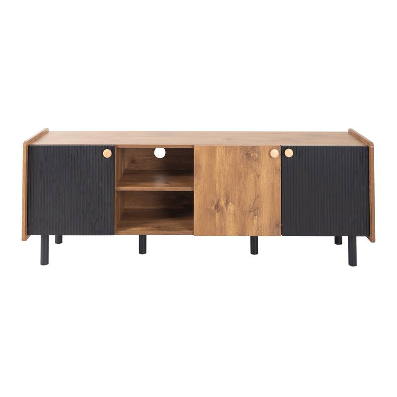 Mid Century TV Stand with 3 Cabinets,Media Console Table for TVs up to 70",Entertainment Center with Storage for Living room