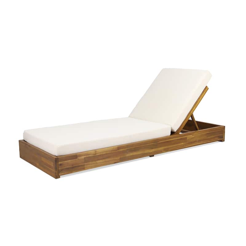 Ian Outdoor Acacia Wood Chaise Lounge with Cushion by Christopher Knight Home