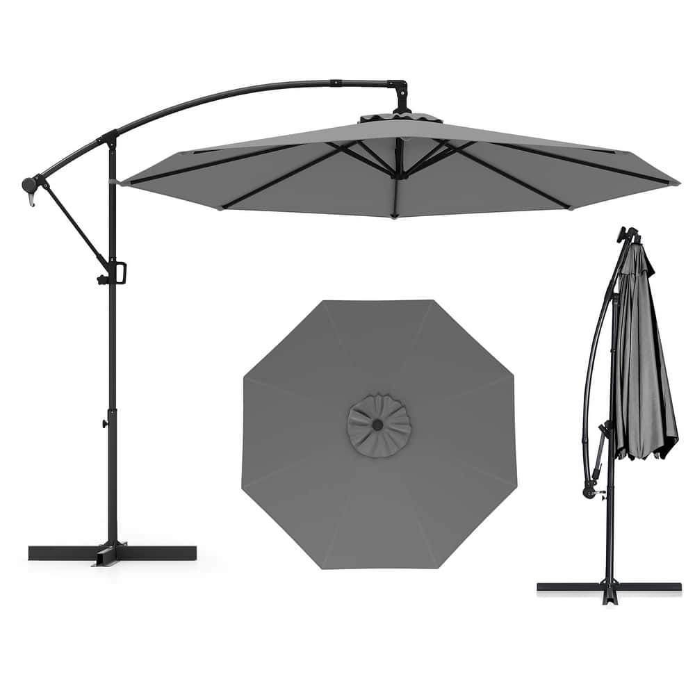 Gymax 10 FT Patio Offset Umbrella w/ X-shaped Base Infinite Tile &