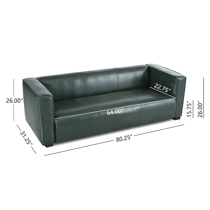 Roomfitters Modern 3-Seater Sofa, Faux Leather Track-Arm Sofa Couch, Contemporary Upholstered Living Room Seating, Green