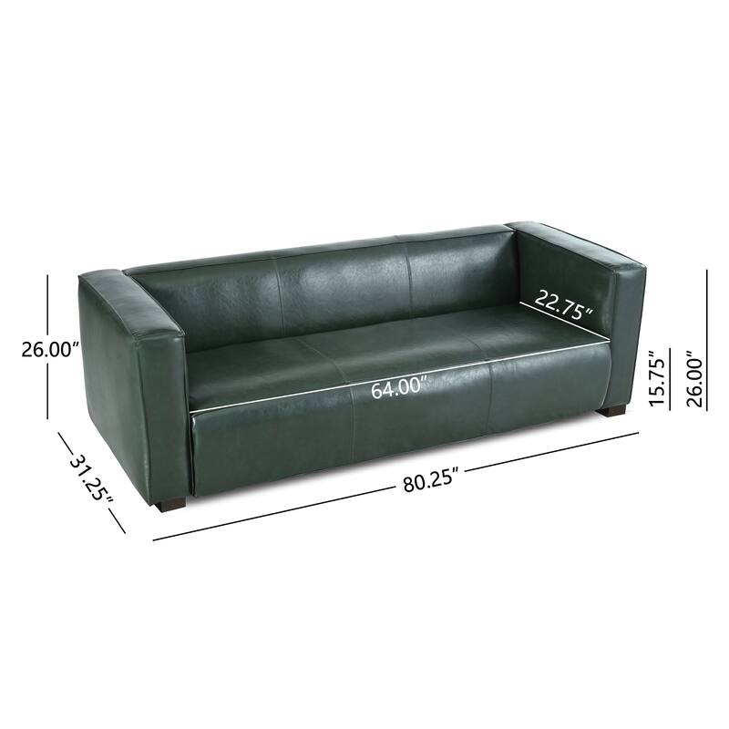 Upholstered Leather Sofa Living Room Settee Couch with Wood Legs, 3-Seater Sofa Couch with Square Armrests
