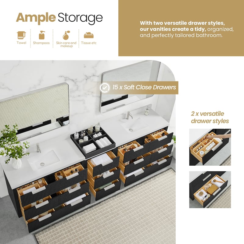 Santarem Double Vanity with Pure White Quartz Stone Top without Mirror