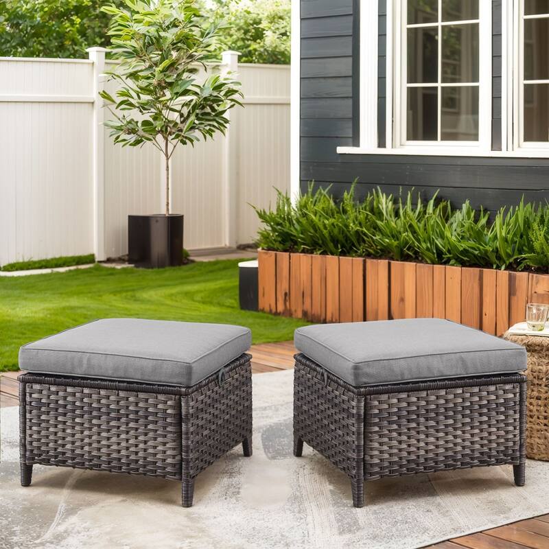 Outdoor Furniture Wicker Ottoman Patio Rattan Ottomans