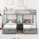 preview thumbnail 7 of 7, Full Over Twin & Twin Bunk Bed, Wood Triple Bunk Bed with Drawers and Guardrails, Gray