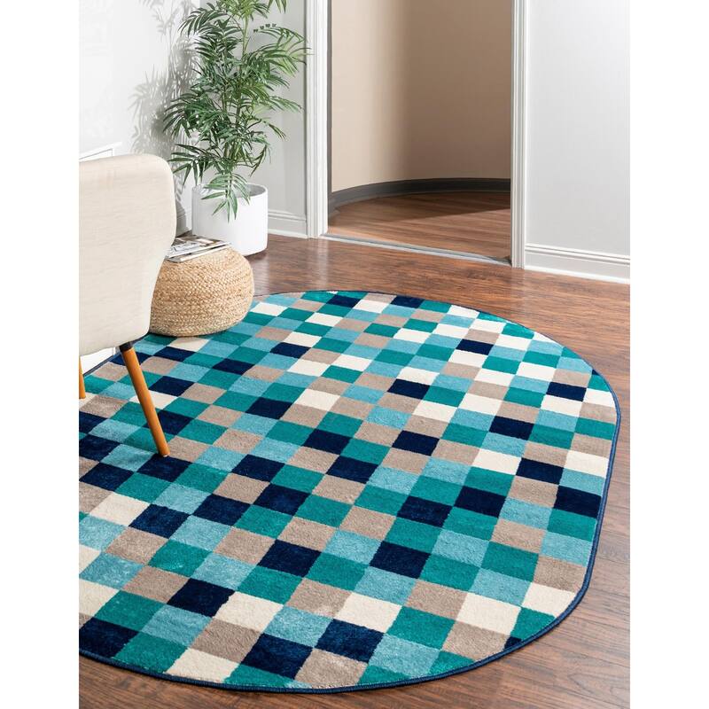 Contemporary Chorisia Collection Area Rug - 7'10"x10' Oval - Teal