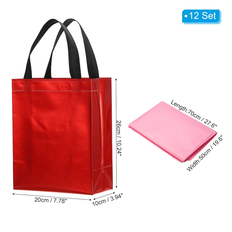 Gift Bags with Tissue, 12 Set 8" Reusable Non-Woven Gift Goodie Bags - 10"x8"x4"