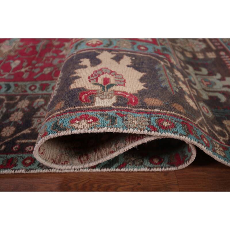 Fuchsia Pink Tabriz Persian Vintage Area Rug Handmade Wool Carpet - 9'6"x 12'8"