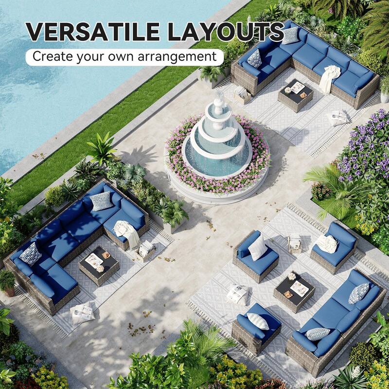 AOXUN Wicker Rattan Outdoor Sectional Sofa Set with Coffee Table