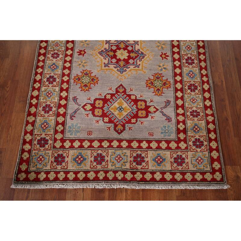 Gray Kazak Oriental Accent Rug Hand-Knotted Wool Carpet - 3'6" x 5'0"