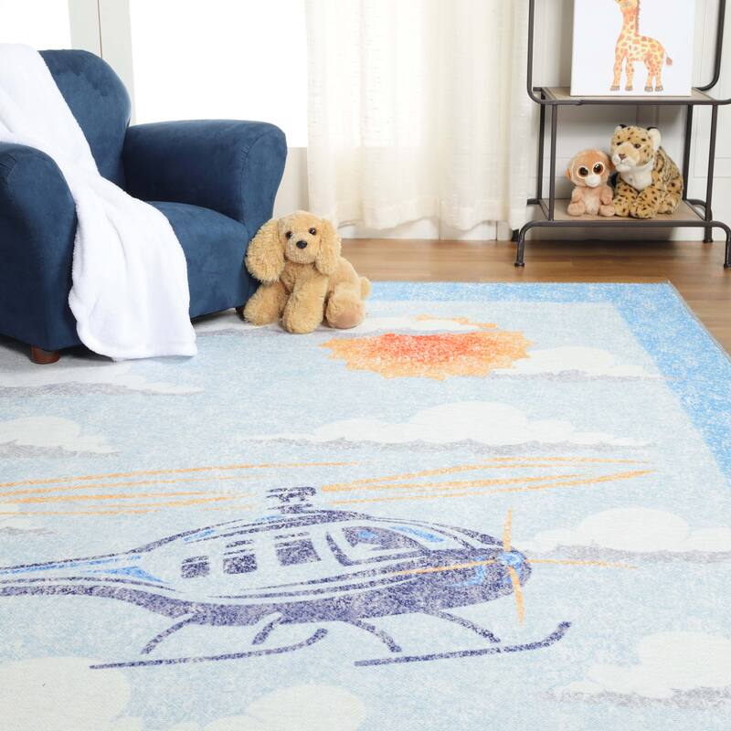 Superior World Traveler Helicopter Polyester Indoor Kids' Area Rug