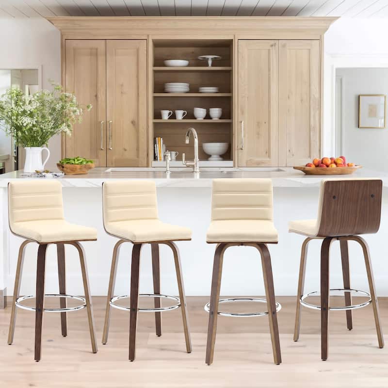 26"/29" Faux Leather Swivel Bar/Counter Stools, Set of 2/3 - Set of 4 - Cream - Bar Height