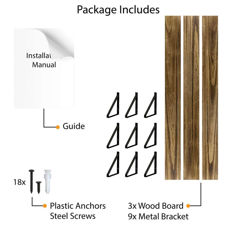 Wallniture Bora 60"Floating Shelves, Wall Bookshelf, Burnt, Wood 3 Pcs