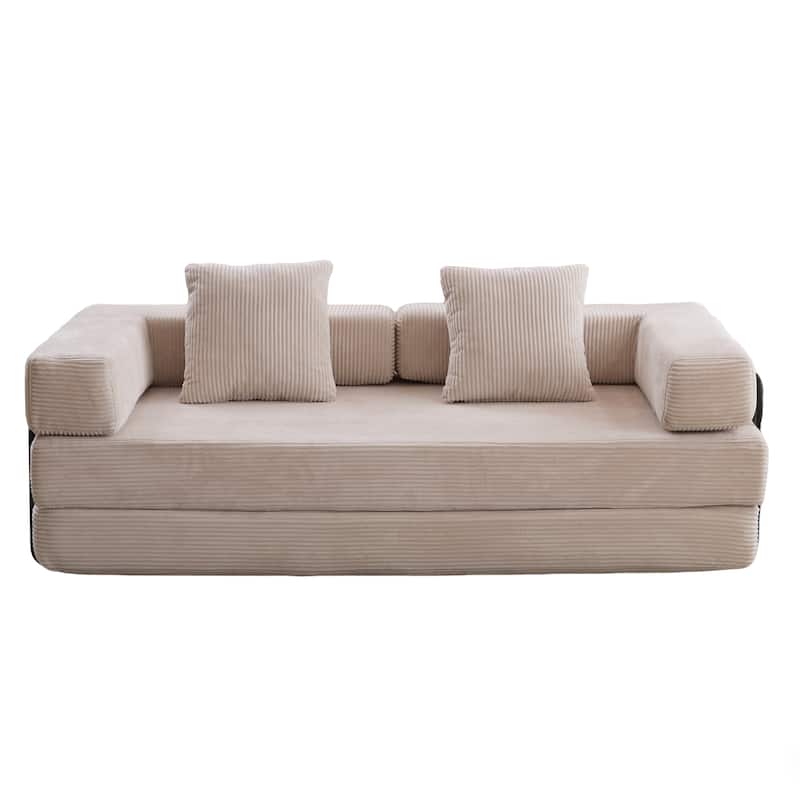 Convertible Floor Sofa Bed in Light Grey Corduroy, 77x37x24 inches