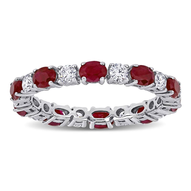Miadora Oval-cut Ruby and Diamond Stackable Full-Eternity Band in 14k White Gold
