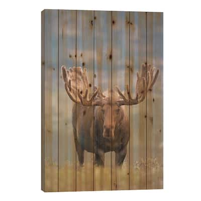 Bull Moose On The Tundra, Denali National Park & Preserve, Alaska, USA Print On Wood by Hugh Rose - Multi-Color