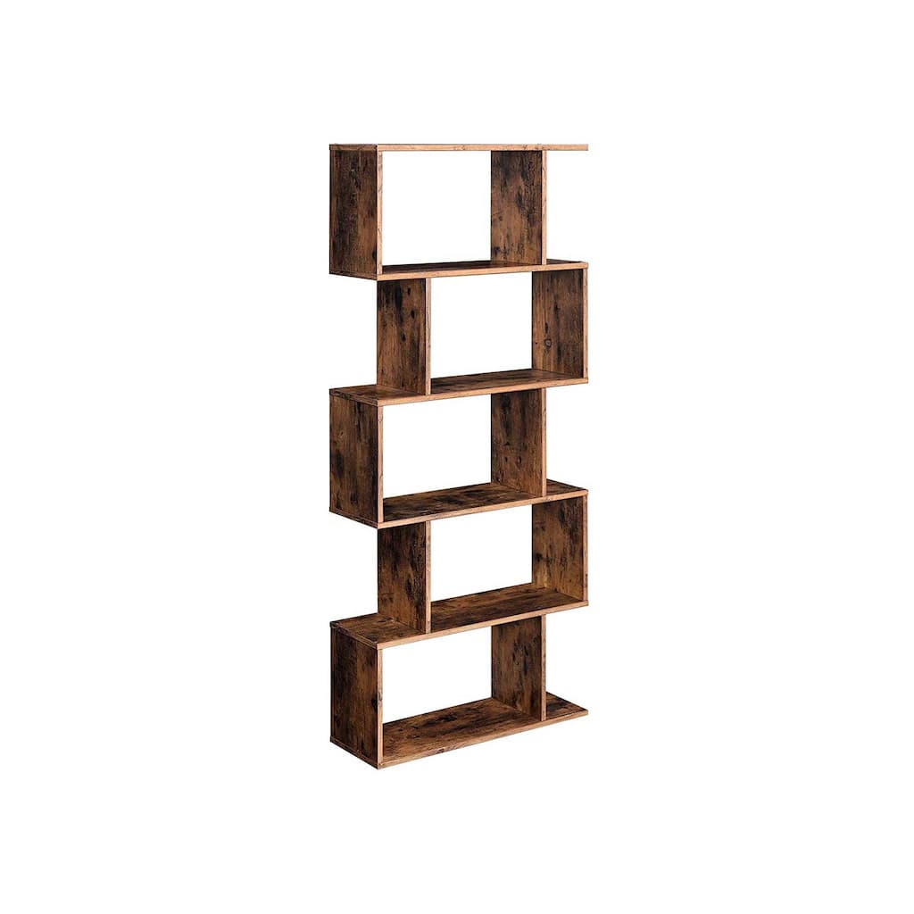 Wooden Bookcase, 5-Tier Display Shelf and Room Divider, Freestanding Decorative Storage Shelving Bookshelf