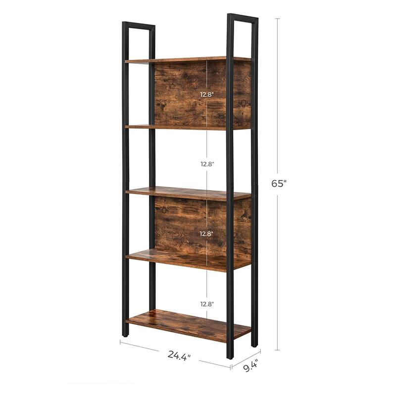 5-Tier Book Storage Shelf Rack with 5 Shelves and Steel Frame Perfect for Any Room - 9.4”D x 24.4”W x 65”H