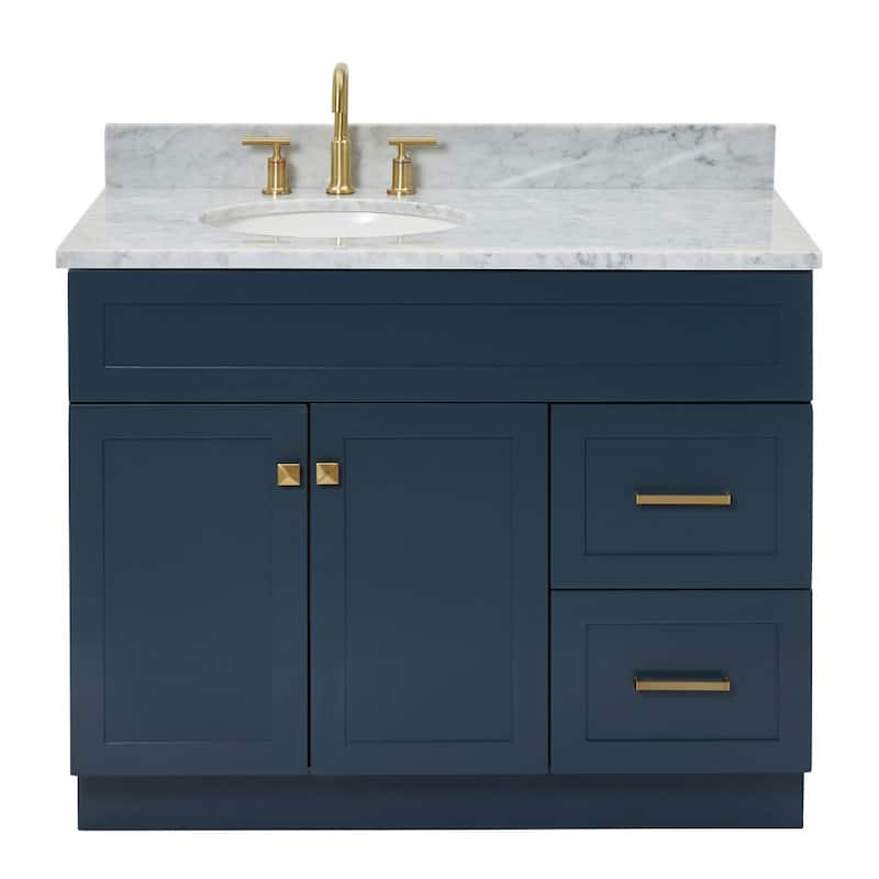 Ariel F043SLCW2OVO Hamlet 43" Free Standing Single Basin Vanity Set - Midnight Blue / Carrara White Top - Painted
