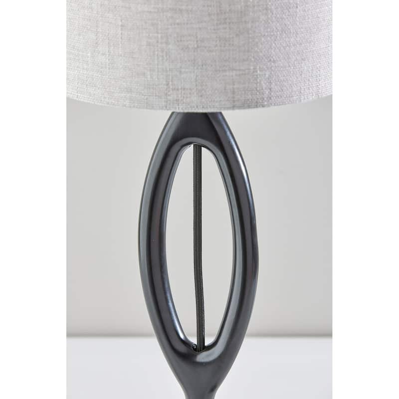 HomeRoots 28" Black Solid Wood Round Table Lamp With Gray Drum Shade - 10