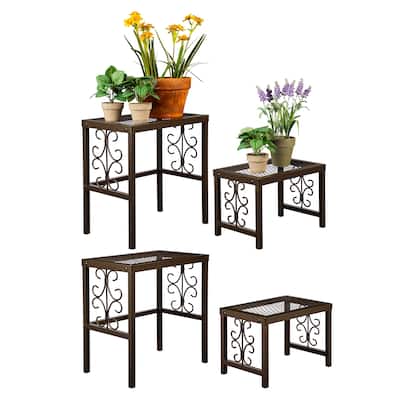 12" Decorative Metal Plant Stand, Set of 4